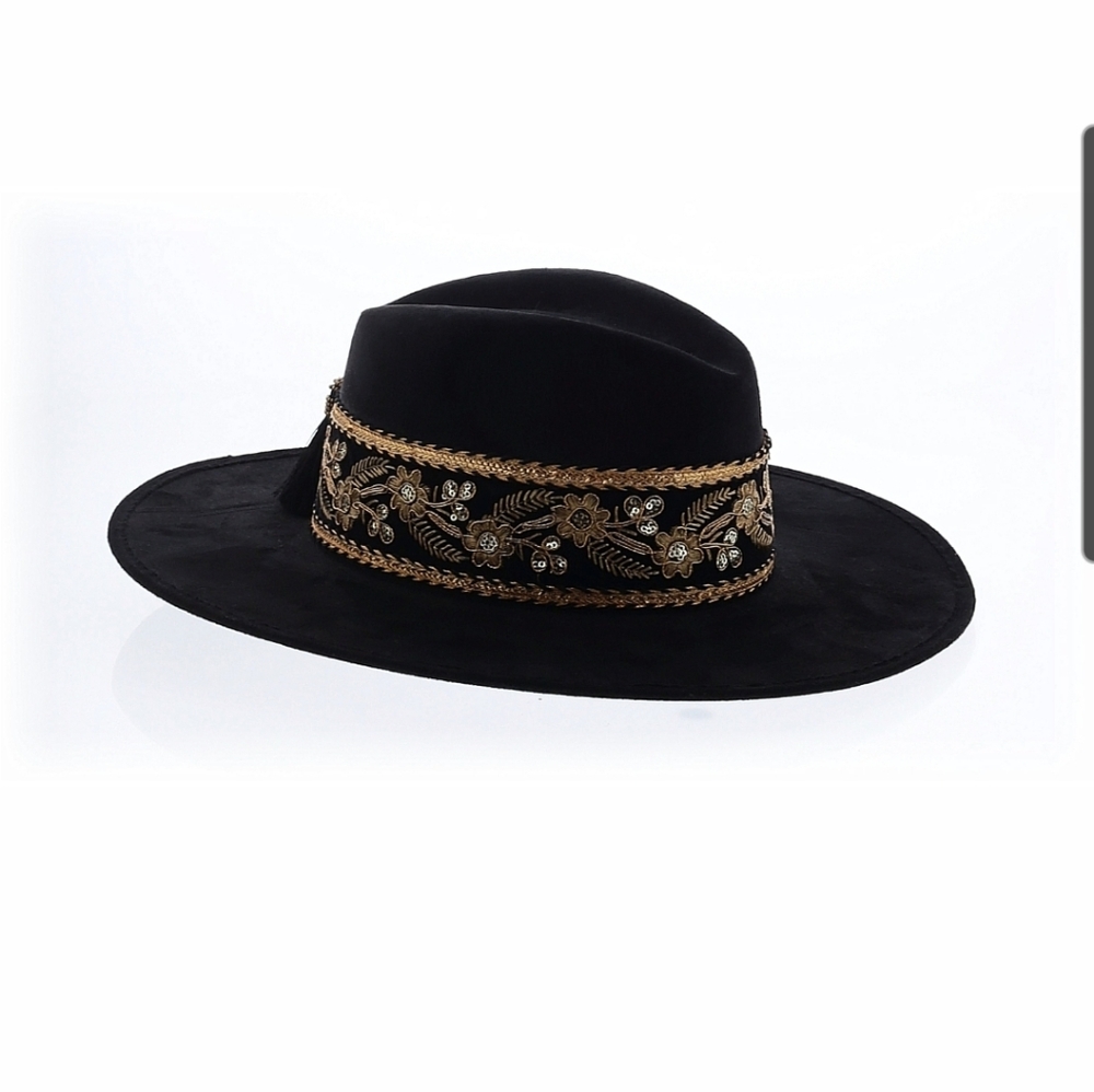 EUC HATS N ROSES Fedora Black Wool Hat Size M‎